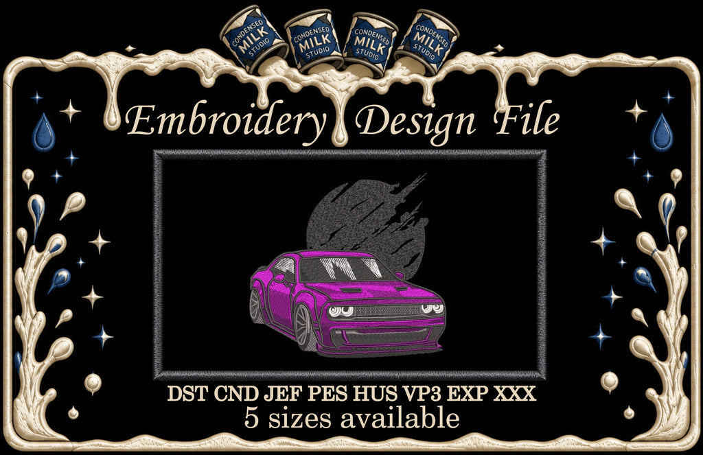 Purple Dodge Challenger SRT Muscle Car Machine Embroidery Design