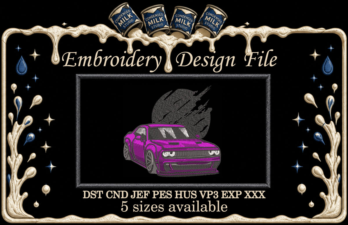 Purple Dodge Challenger SRT Muscle Car Machine Embroidery Design