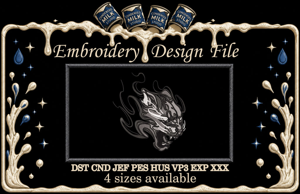 Cyber Tribal Flaming Panther Machine Embroidery Design