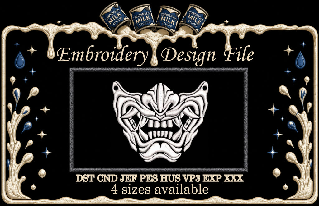 Japanese Samurai Mempo Mask Machine Embroidery Design