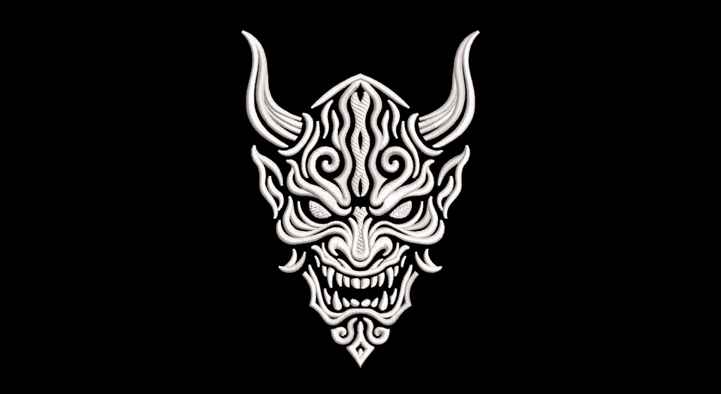 Japanese Red Oni Demon Mask Machine Embroidery Design