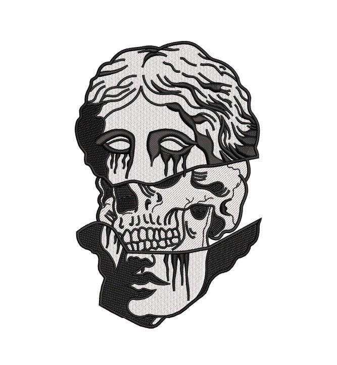 Greek Statue Split Skull Machine Embroidery Design - Dark Academia Bust Patch Digital File