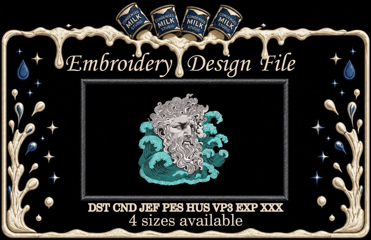 Poseidon Greek God Ocean Waves Machine Embroidery Design - Neptune Statue Patch Digital File