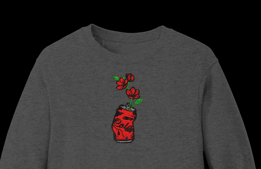 Crushed Soda Can Flowers Machine Embroidery Design - Aesthetic Soda Can Vase Patch Digital File