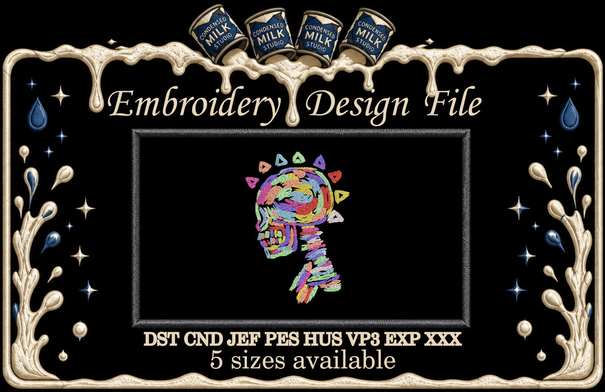 Abstract Colorful Paint Brush Skull Machine Embroidery Design - Colorful Skeleton Pop Art Digital File