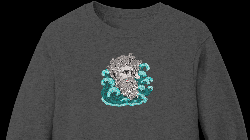 Poseidon Greek God Ocean Waves Machine Embroidery Design - Neptune Statue Patch Digital File