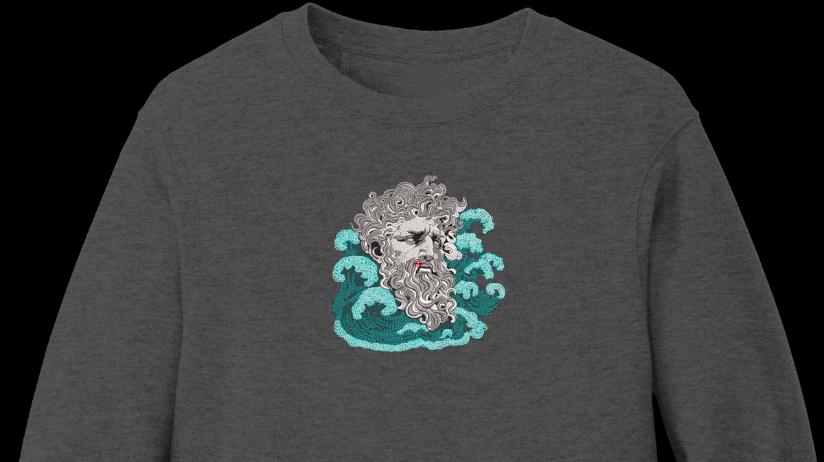 Poseidon Greek God Ocean Waves Machine Embroidery Design - Neptune Statue Patch Digital File