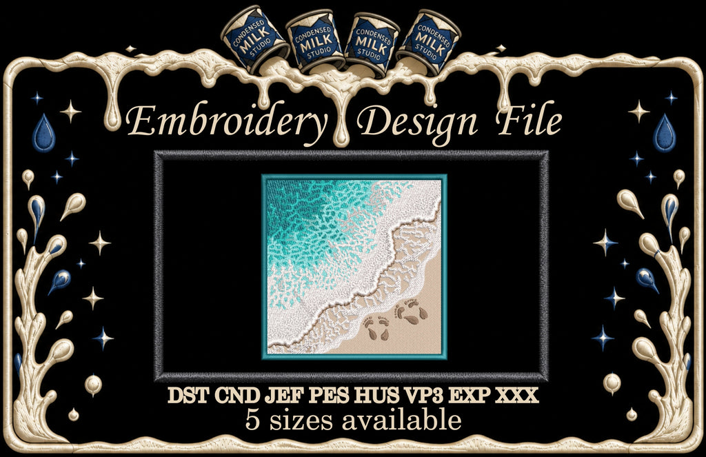 Ocean Wave Sandy Beach Machine Embroidery Design