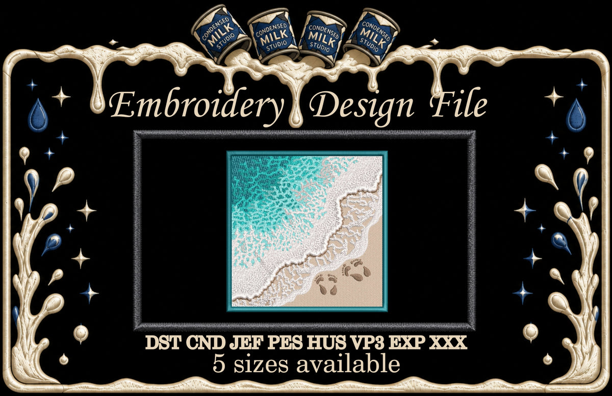 Ocean Wave Sandy Beach Machine Embroidery Design