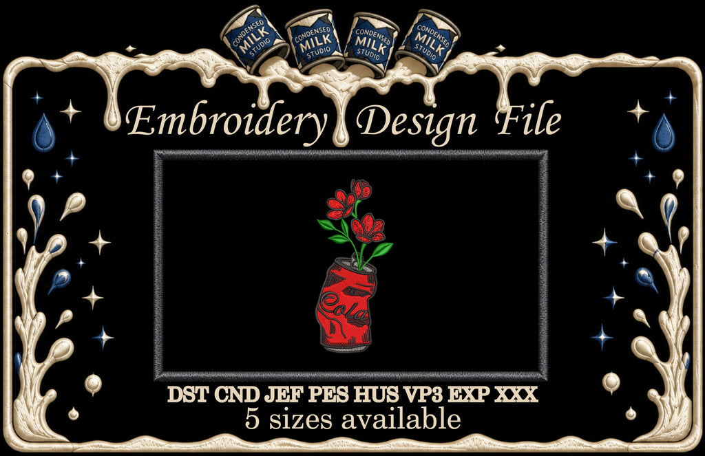 Crushed Soda Can Flowers Machine Embroidery Design - Aesthetic Soda Can Vase Patch Digital File
