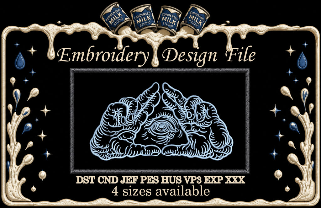 All Seeing Eye Triangle Hands Machine Embroidery Design - Mystical Sacred Geometry Linework Patch Digital File