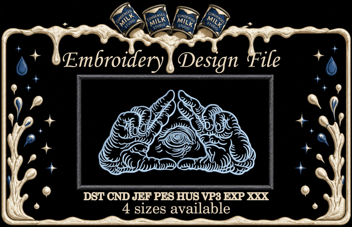 All Seeing Eye Triangle Hands Machine Embroidery Design - Mystical Sacred Geometry Linework Patch Digital File
