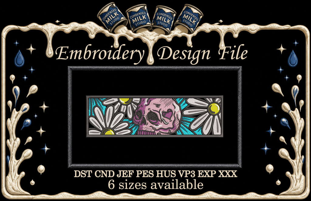 Pink Skull and Daisies Machine Embroidery Design
