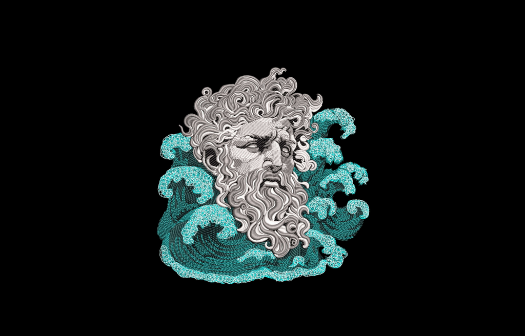 Poseidon Greek God Ocean Waves Machine Embroidery Design - Neptune Statue Patch Digital File