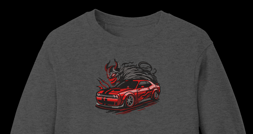 Red Demon Muscle Car Machine Embroidery Design