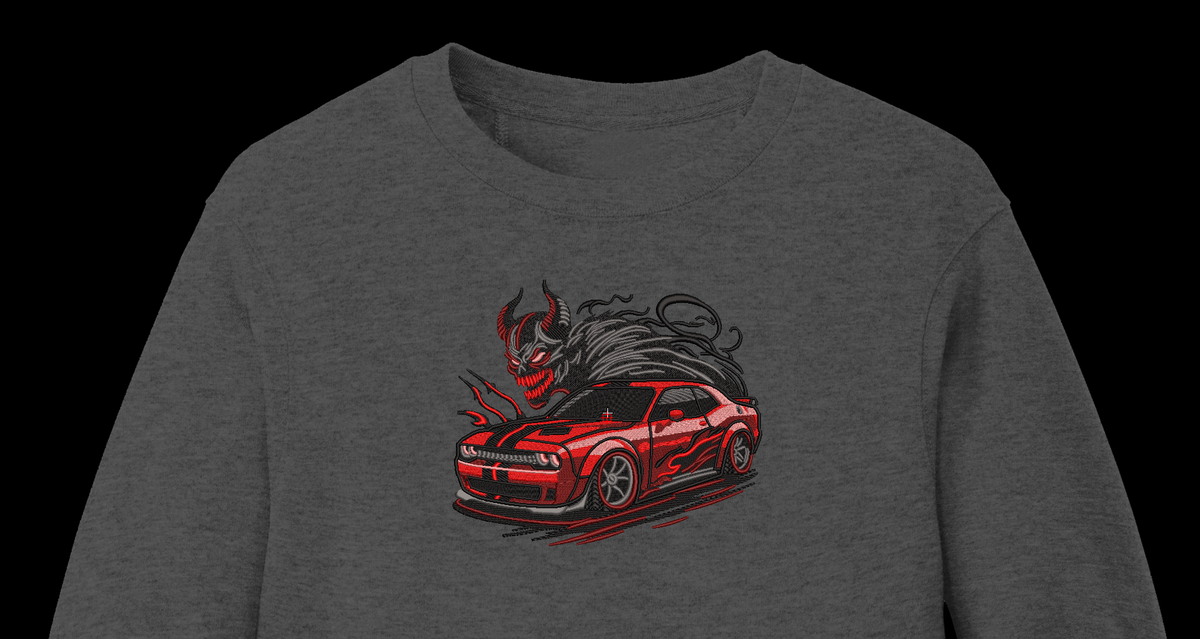Red Demon Muscle Car Machine Embroidery Design