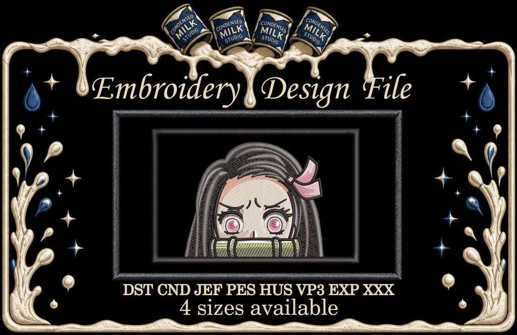Cute Bamboo Muzzle Anime Girl Machine Embroidery Design