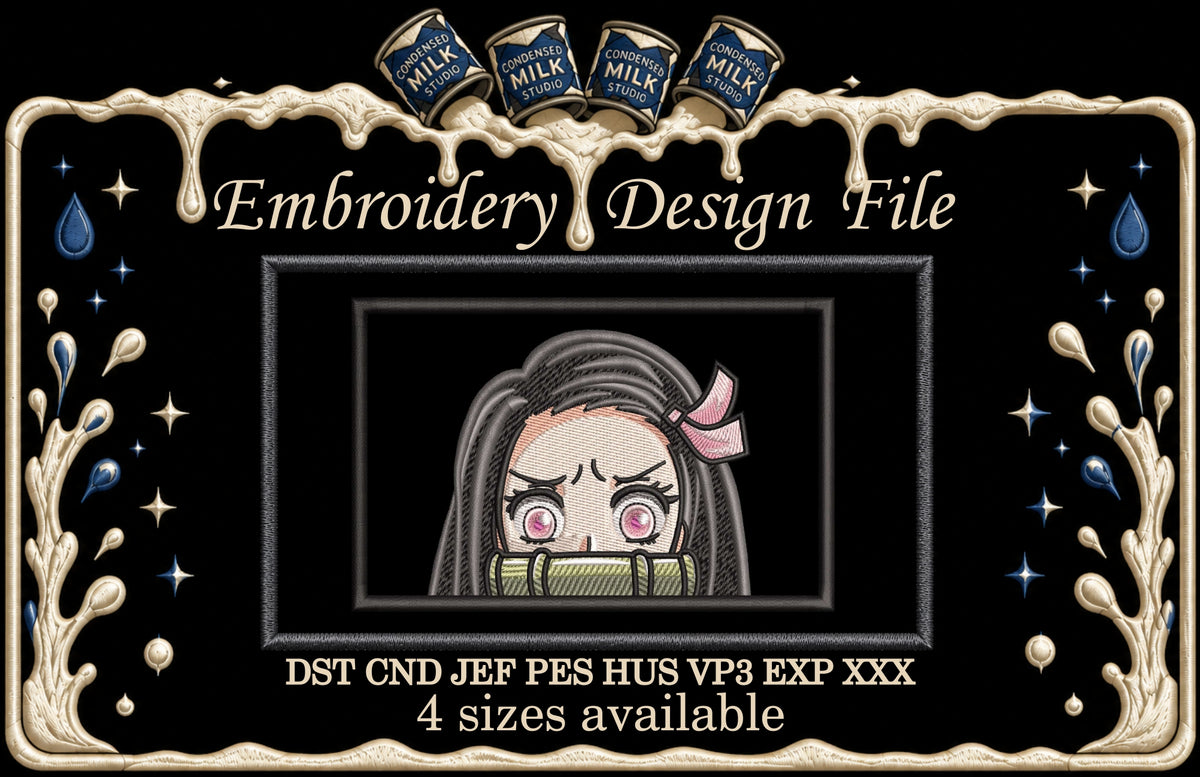 Cute Bamboo Muzzle Anime Girl Machine Embroidery Design