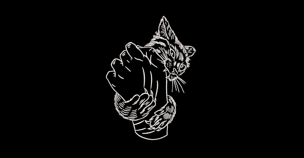 Angry Cat Biting Hand Machine Embroidery Design - Spicy Kitten Linework Patch Digital File