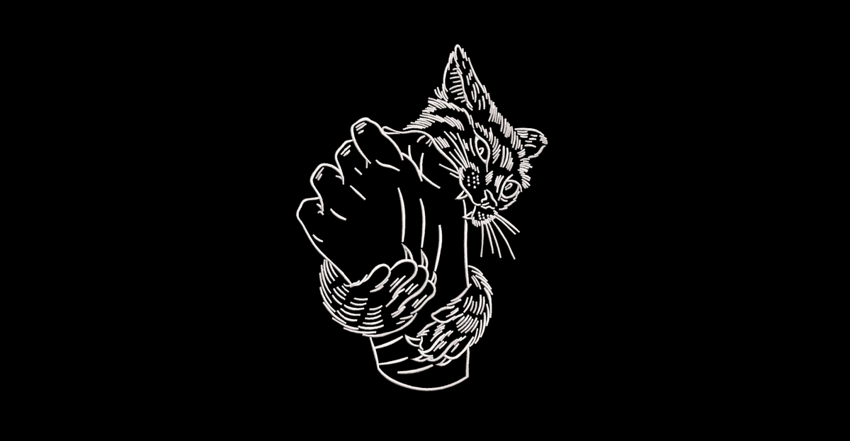 Angry Cat Biting Hand Machine Embroidery Design - Spicy Kitten Linework Patch Digital File