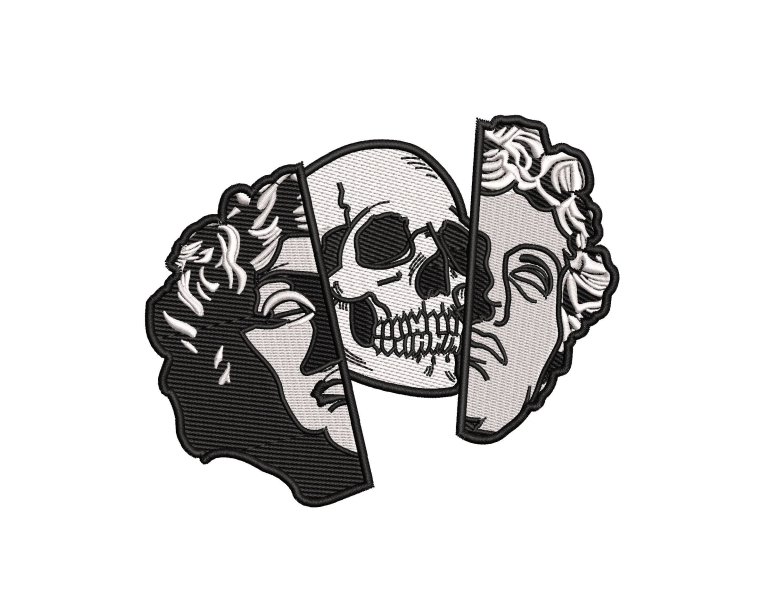 Split Greek Statue Skull Machine Embroidery Design - Dark Academia Bust Patch Digital File
