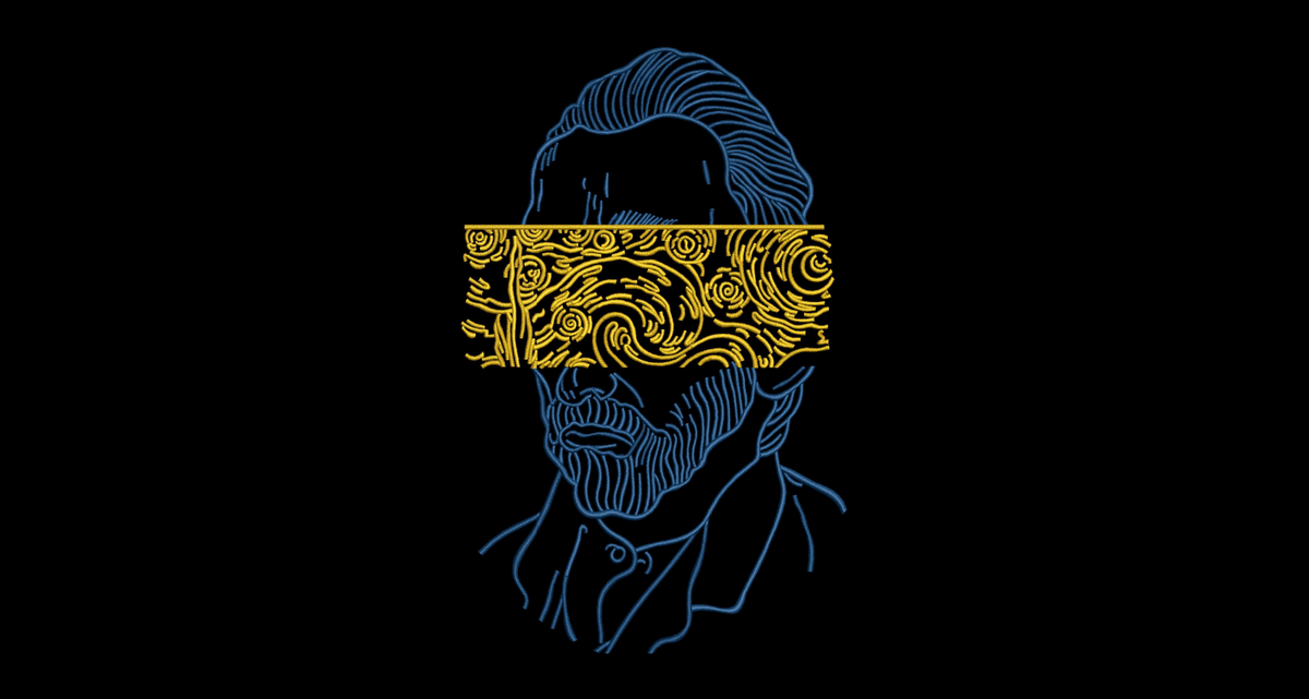 Van Gogh Portrait Starry Night Eyes Machine Embroidery Design - Modern Fine Art Patch Digital File