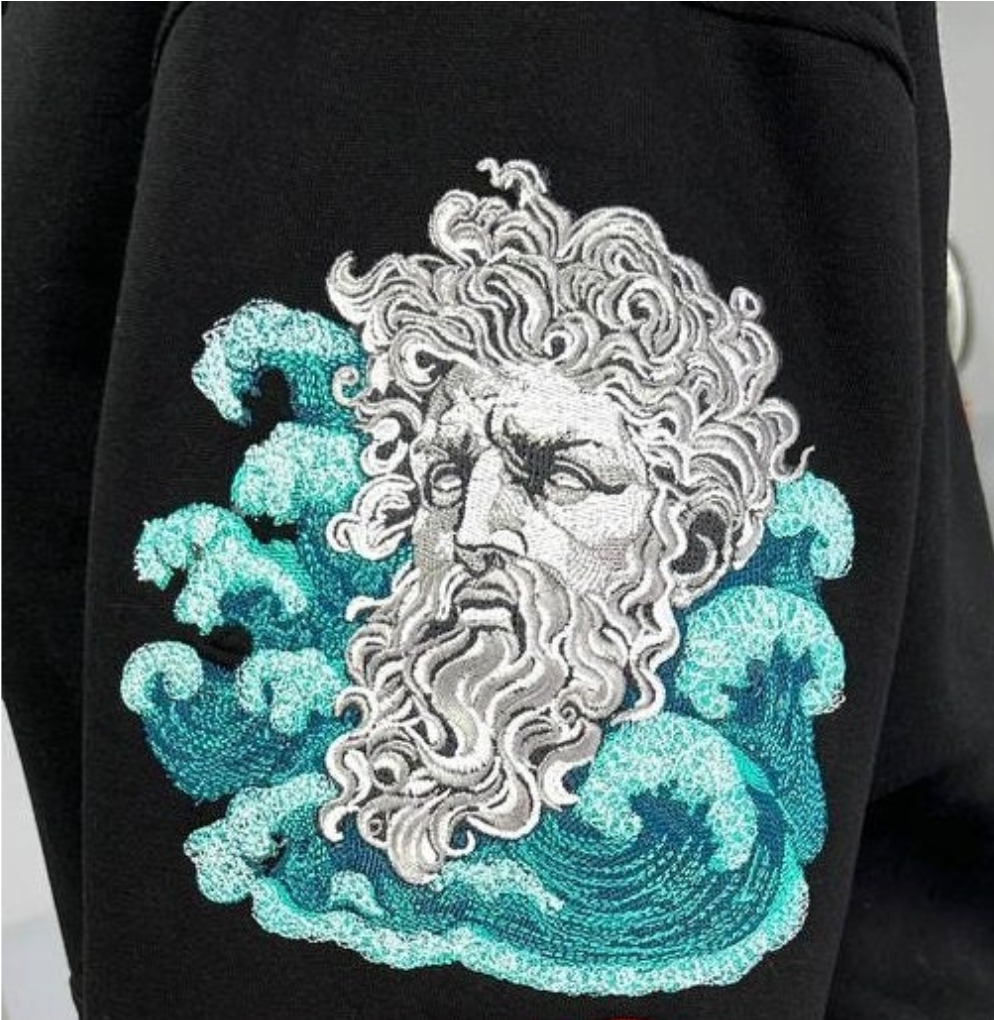 Poseidon Greek God Ocean Waves Machine Embroidery Design - Neptune Statue Patch Digital File