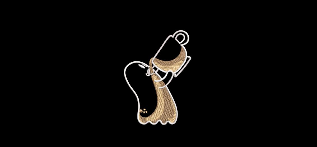 Cute Ghost Drinking Coffee Machine Embroidery Design