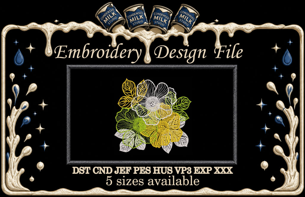 Elegant Floral Bouquet Machine Embroidery Design - Sheer Flower Lace Patch Digital File
