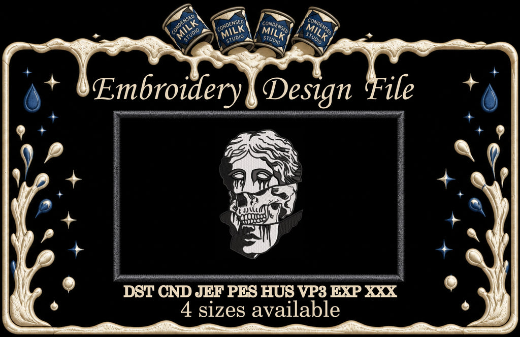 Greek Statue Split Skull Machine Embroidery Design - Dark Academia Bust Patch Digital File