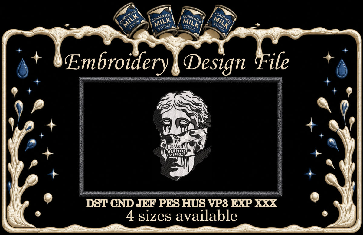 Greek Statue Split Skull Machine Embroidery Design - Dark Academia Bust Patch Digital File