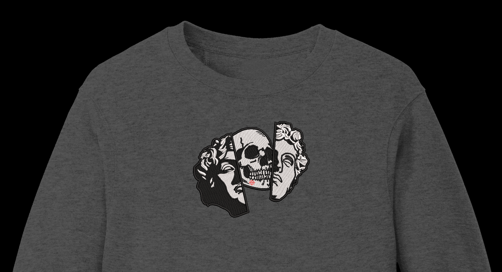 Split Greek Statue Skull Machine Embroidery Design - Dark Academia Bust Patch Digital File