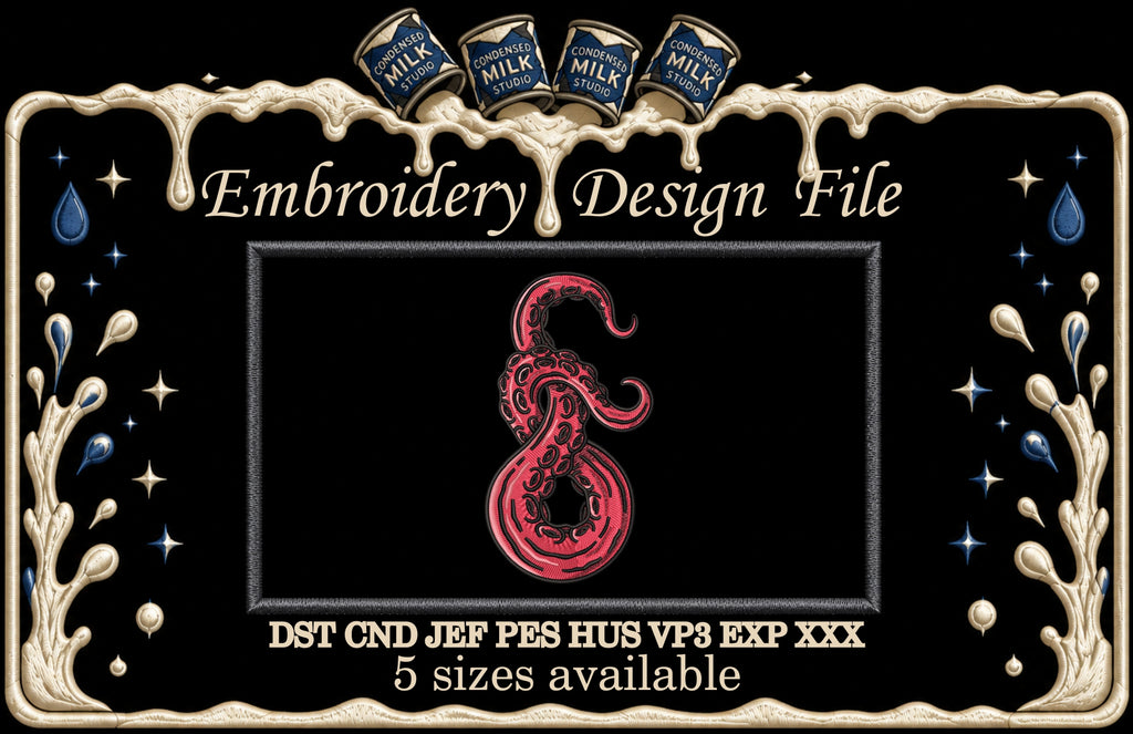 Red Octopus Tentacle Machine Embroidery Design