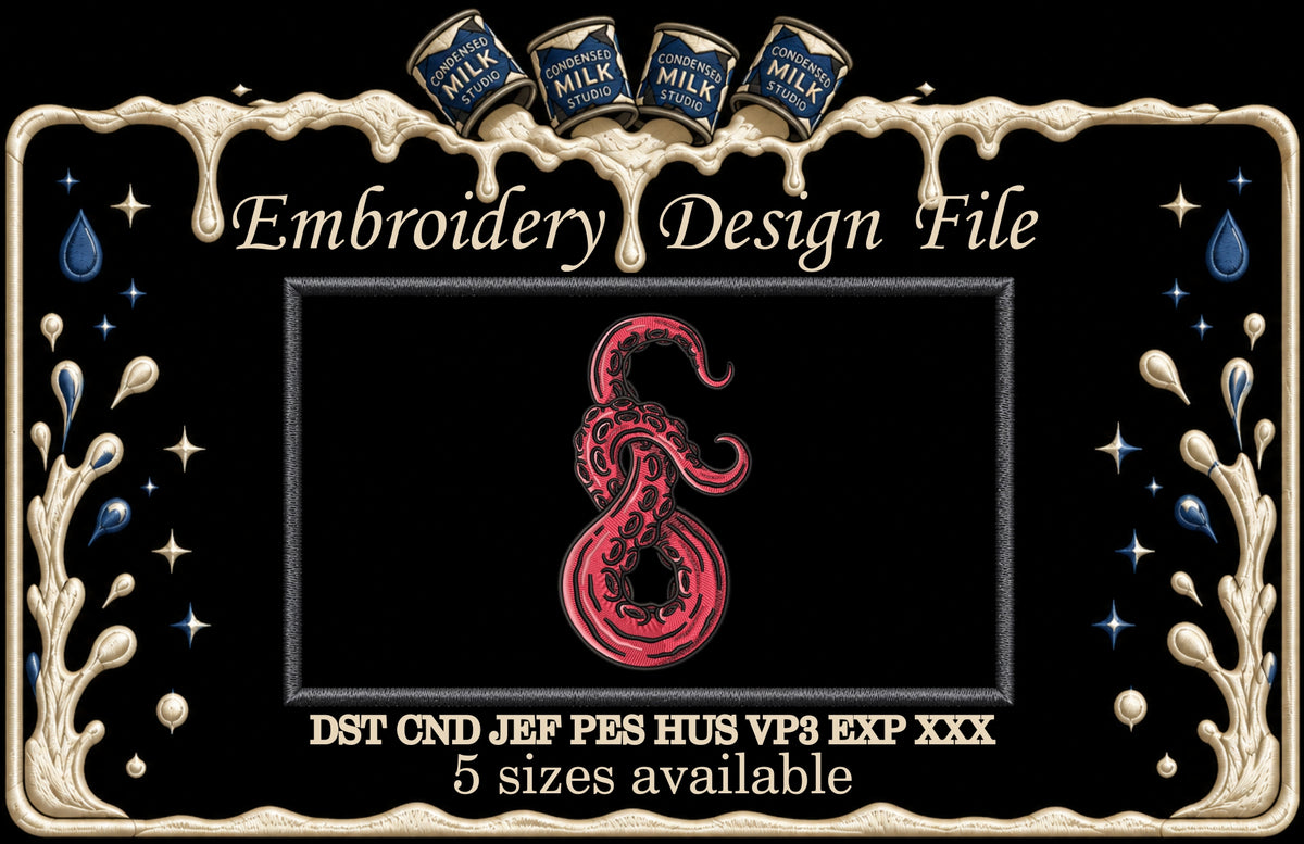 Red Octopus Tentacle Machine Embroidery Design