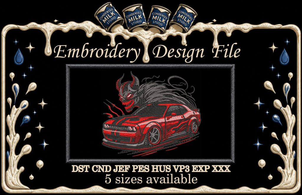 Red Demon Muscle Car Machine Embroidery Design