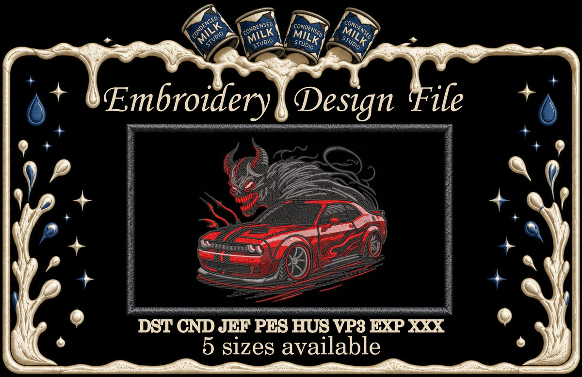 Red Demon Muscle Car Machine Embroidery Design