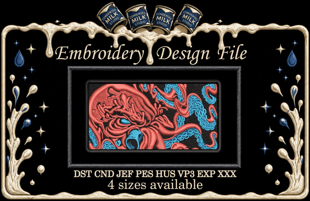 Red Kraken Octopus Machine Embroidery Design