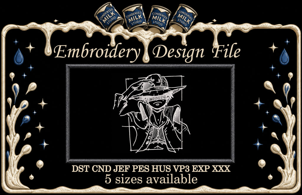 Straw Hat Pirate Captain Machine Embroidery Design