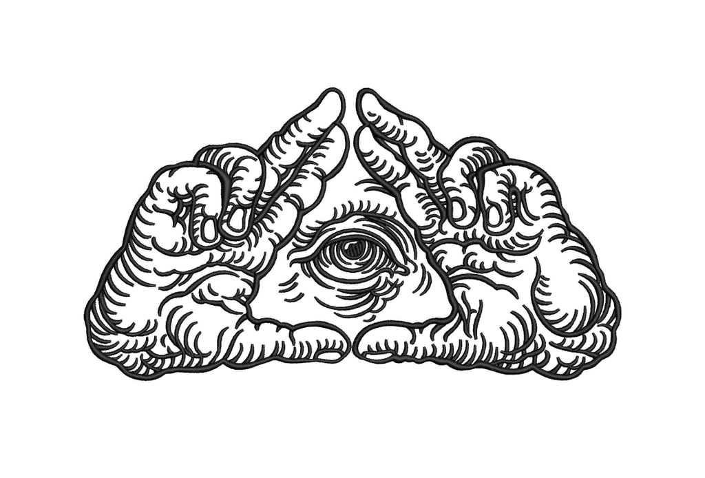 All Seeing Eye Triangle Hands Machine Embroidery Design - Mystical Sacred Geometry Linework Patch Digital File