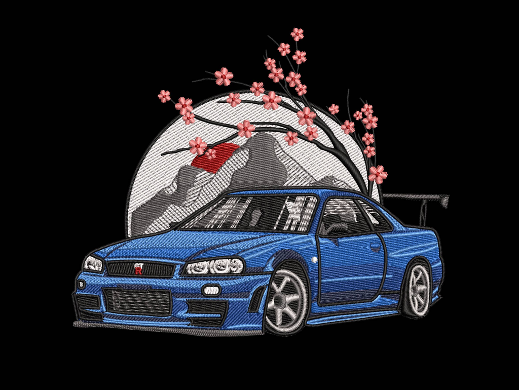 Nissan Skyline GTR R34 Sakura Machine Embroidery Design - JDM Car Fuji Patch Digital File