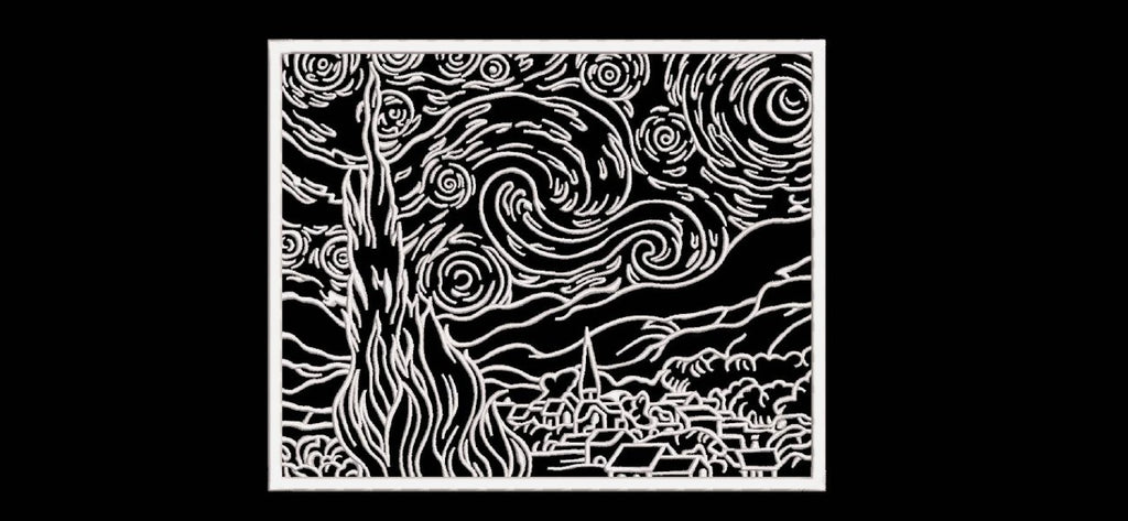 Van Gogh Starry Night Machine Embroidery Design - Famous Painting Linework Patch Digital File
