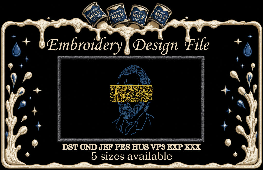 Van Gogh Portrait Starry Night Eyes Machine Embroidery Design - Modern Fine Art Patch Digital File