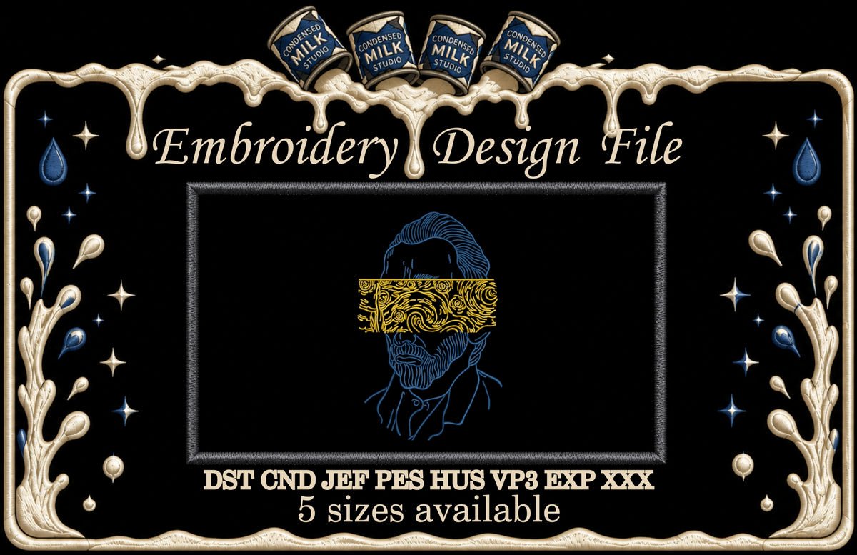 Van Gogh Portrait Starry Night Eyes Machine Embroidery Design - Modern Fine Art Patch Digital File