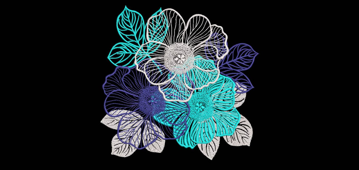 Elegant Floral Bouquet Machine Embroidery Design - Sheer Flower Lace Patch Digital File