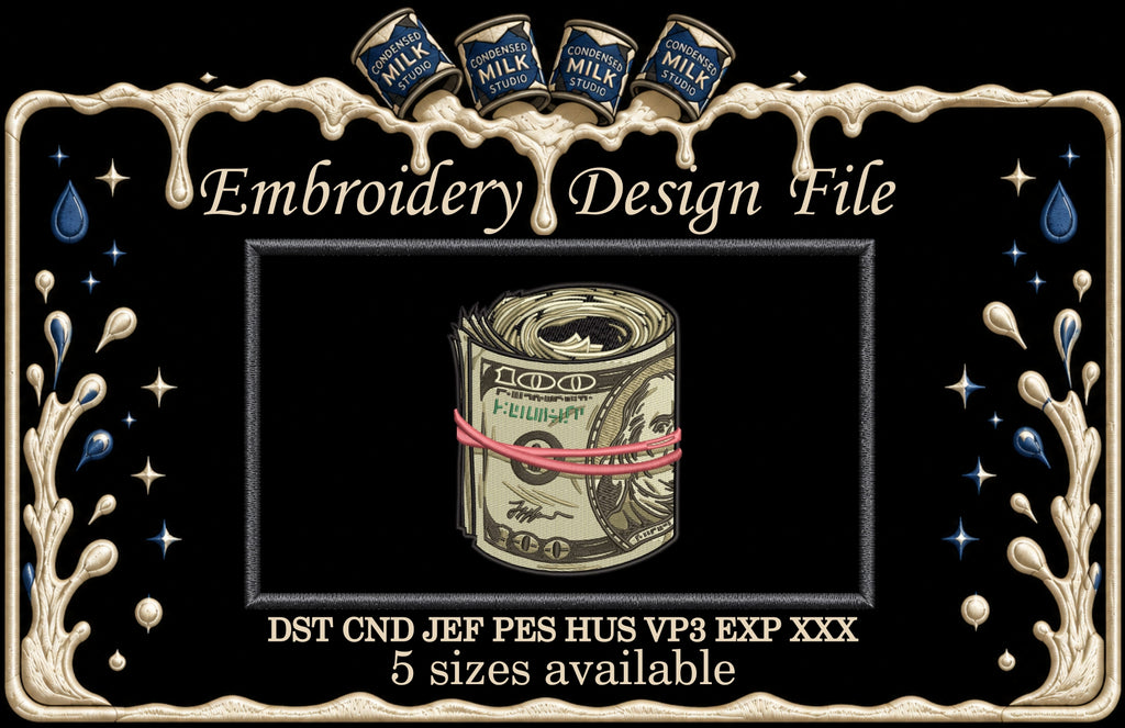 Rolled 100 Dollar Bills Machine Embroidery Design