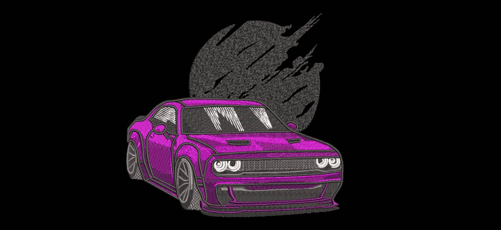 Purple Dodge Challenger SRT Muscle Car Machine Embroidery Design