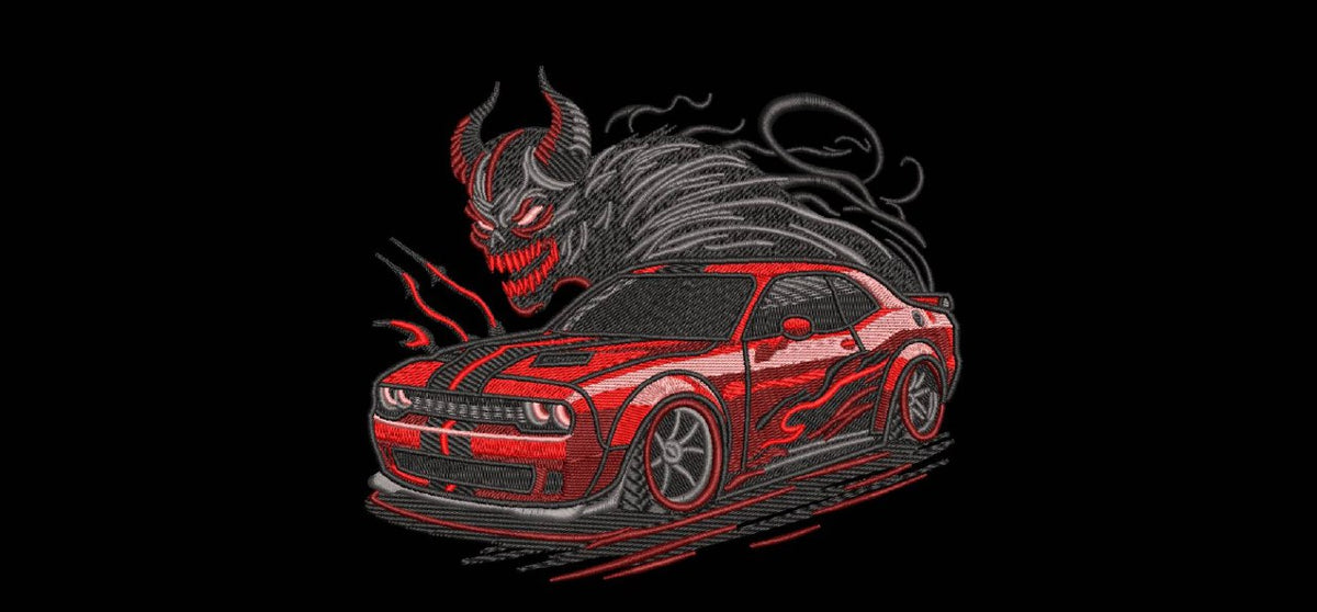Red Demon Muscle Car Machine Embroidery Design
