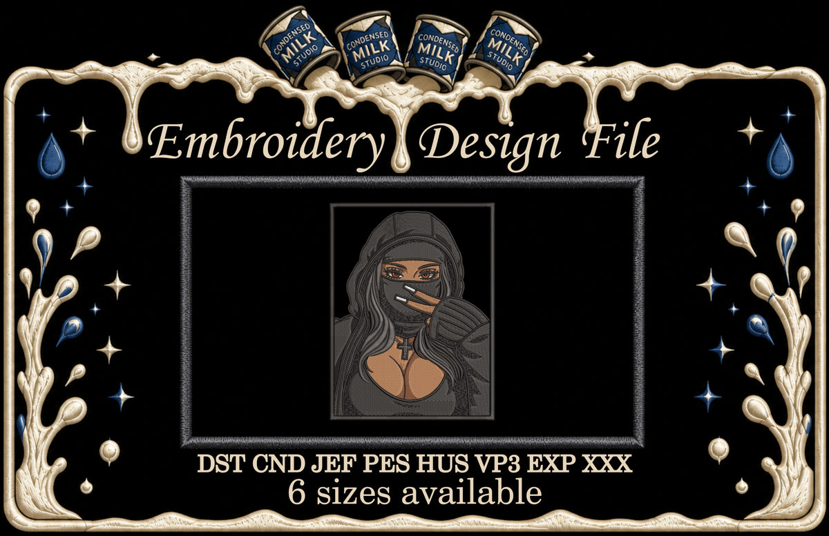 Ski Mask Girl Streetwear Embroidery Design