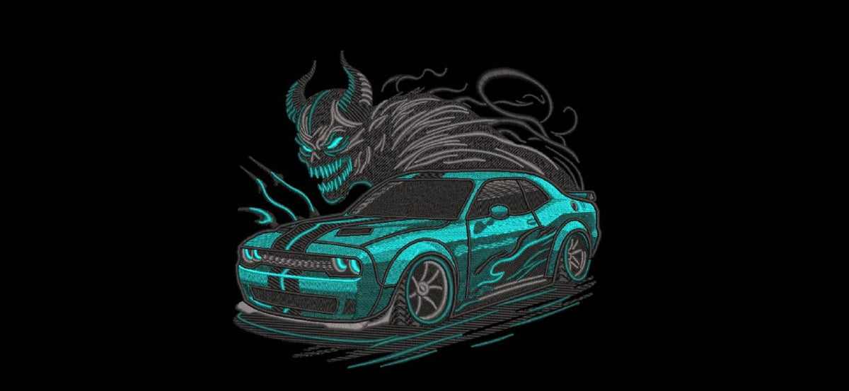 Red Demon Muscle Car Machine Embroidery Design
