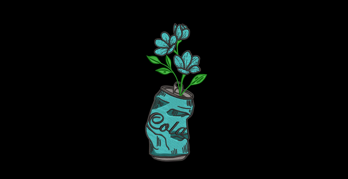 Crushed Soda Can Flowers Machine Embroidery Design - Aesthetic Soda Can Vase Patch Digital File